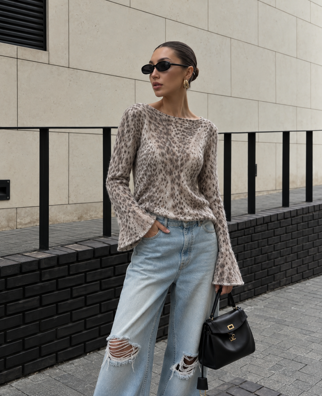 Soft Leopard Sweater — one-shoulder cropped knit in leopard print