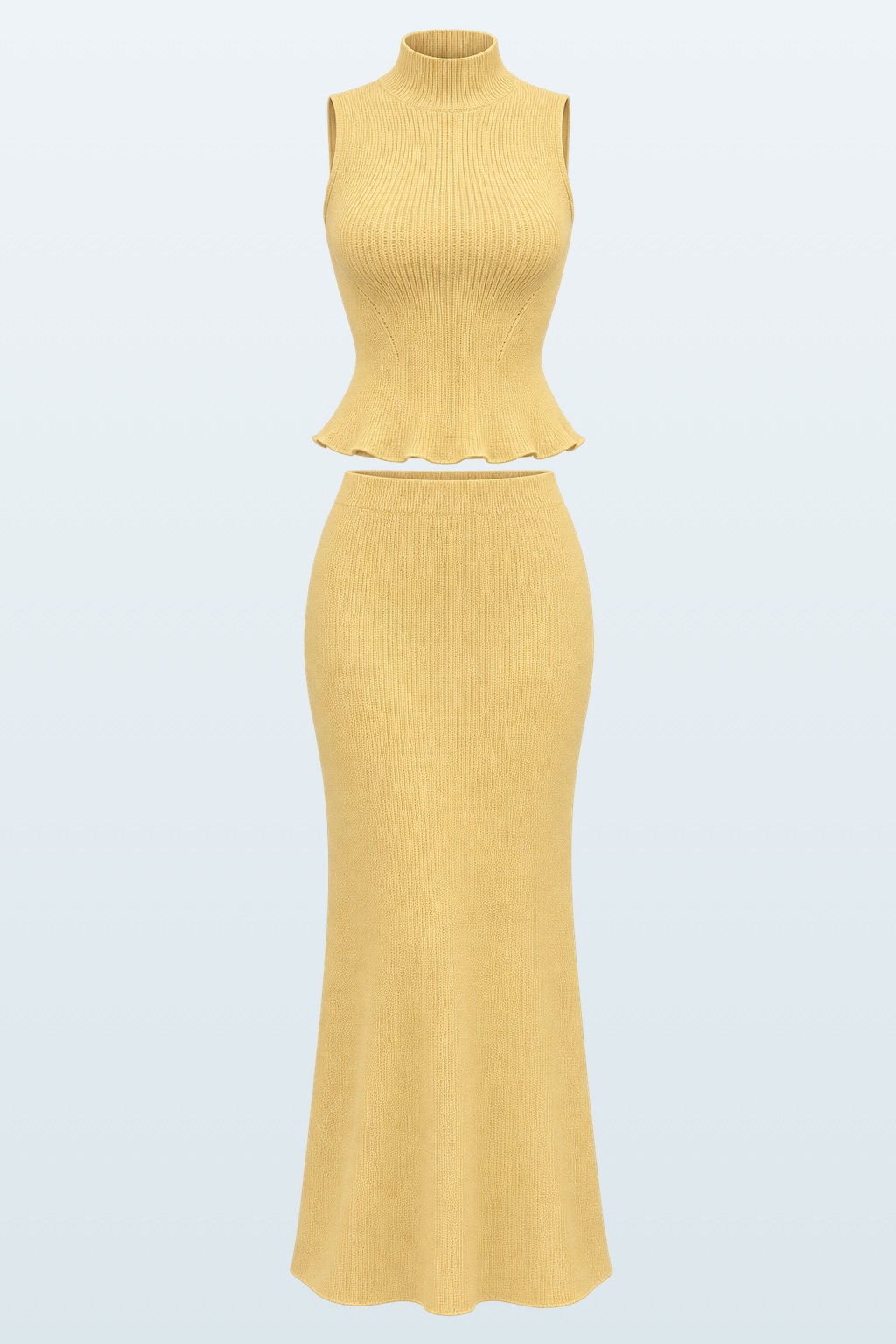 Limoncello Set — lemon-yellow two-piece knit set styled as a full look
