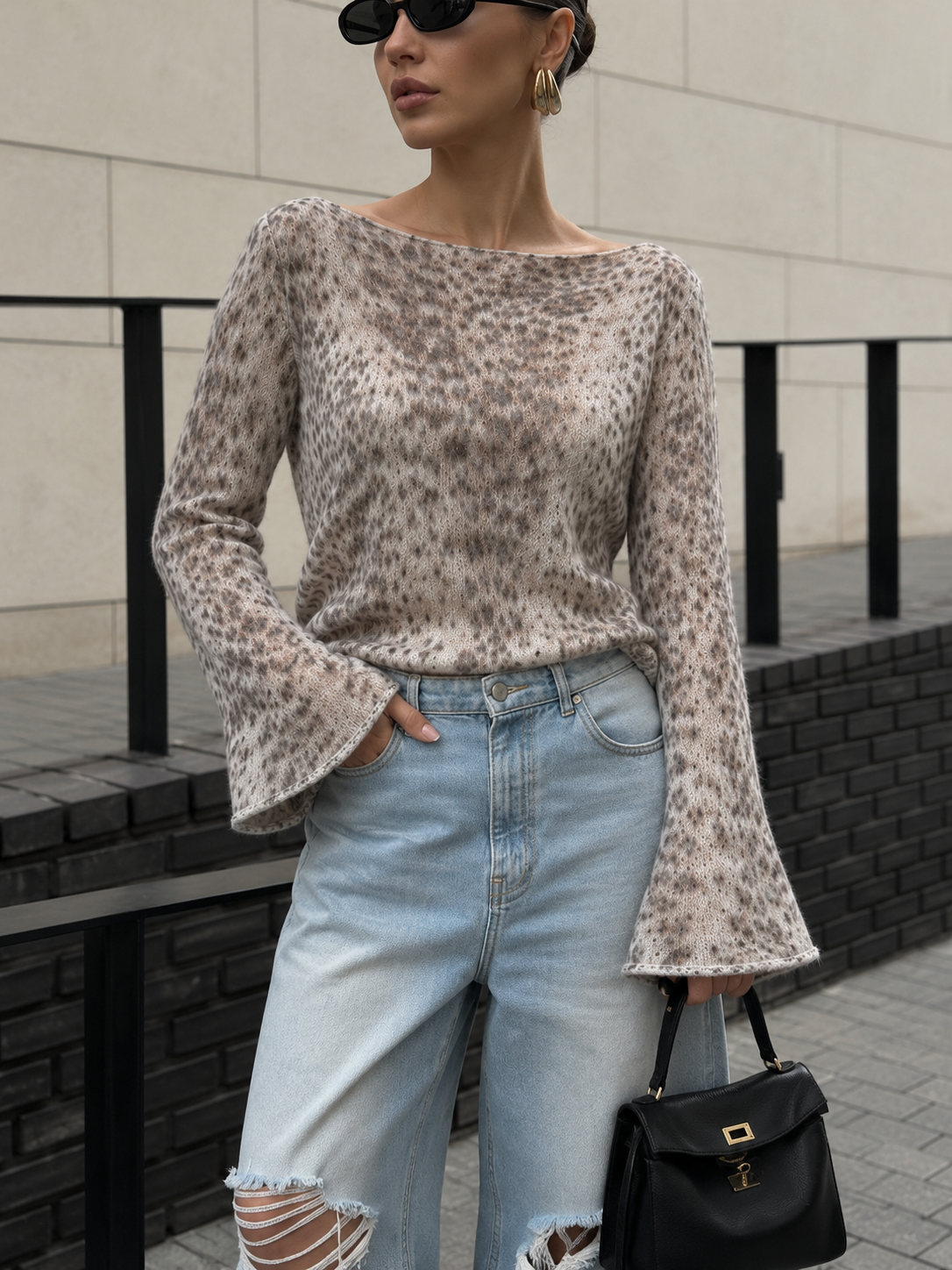 Soft Leopard Sweater — slim-fit leopard knit with long sleeves